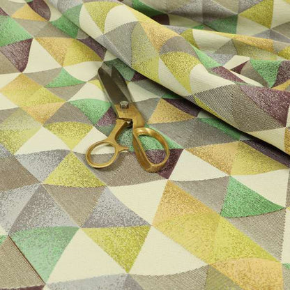 Le Triangle Collection Soft Feel Geometric Diamond Pattern Green Limes Chenille Upholstery Fabric JO-176 - Roman Blinds