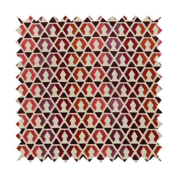 Ziani Designer Geometric Pattern In Vibrant Purple Red Pink Orange Colour Velvet Upholstery Fabric JO-179 - Roman Blinds