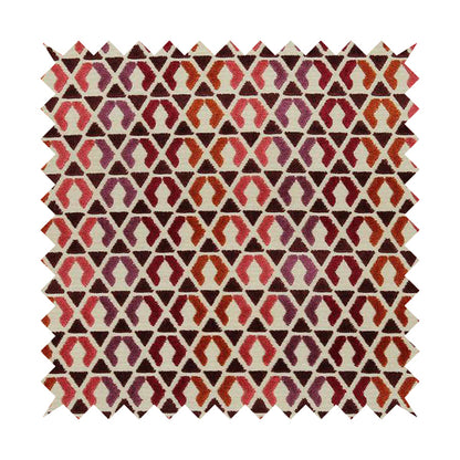 Ziani Designer Geometric Pattern In Vibrant Purple Red Pink Orange Colour Velvet Upholstery Fabric JO-179 - Roman Blinds