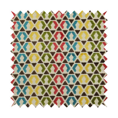 Ziani Designer Geometric Pattern In Vibrant Yellow Blue Brown Pink Green Colour Velvet Fabric JO-180 - Roman Blinds