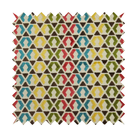 Ziani Designer Geometric Pattern In Vibrant Yellow Blue Brown Pink Green Colour Velvet Fabric JO-180