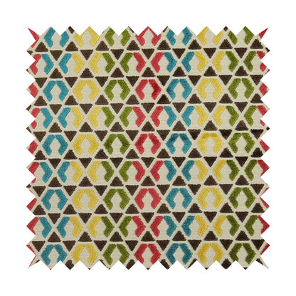 Ziani Designer Geometric Pattern In Vibrant Yellow Blue Brown Pink Green Colour Velvet Fabric JO-180 - Handmade Cushions