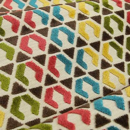 Ziani Designer Geometric Pattern In Vibrant Yellow Blue Brown Pink Green Colour Velvet Fabric JO-180 - Made To Measure Curtains