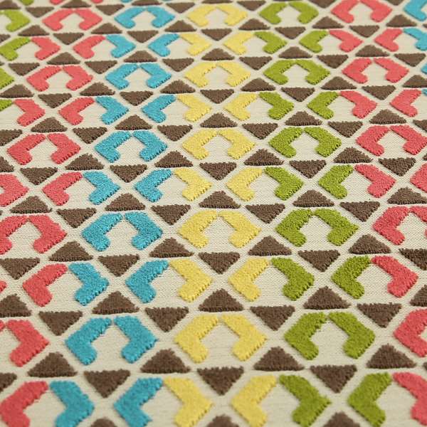 Ziani Designer Geometric Pattern In Vibrant Yellow Blue Brown Pink Green Colour Velvet Fabric JO-180 - Roman Blinds