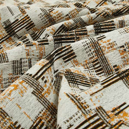 Abstract Design White Orange Black Colour Furnishing Fabric JO-181 - Made To Measure Curtains