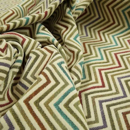 Multi Coloured Chevron Striped Soft Chenille Fabric JO-183 - Made To Measure Curtains