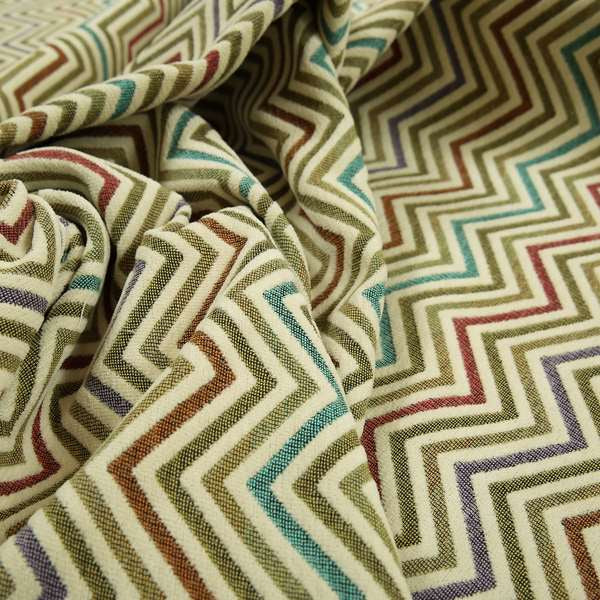 Multi Coloured Chevron Striped Soft Chenille Fabric JO-183 - Handmade Cushions