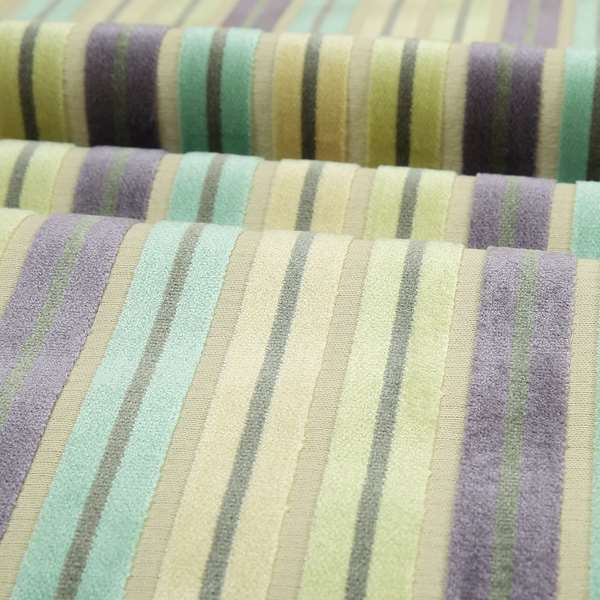 Ziani Cut Velvet Fabric In Striped Pattern Winter Yellow Teal Purple Grey Colour JO-184 - Roman Blinds