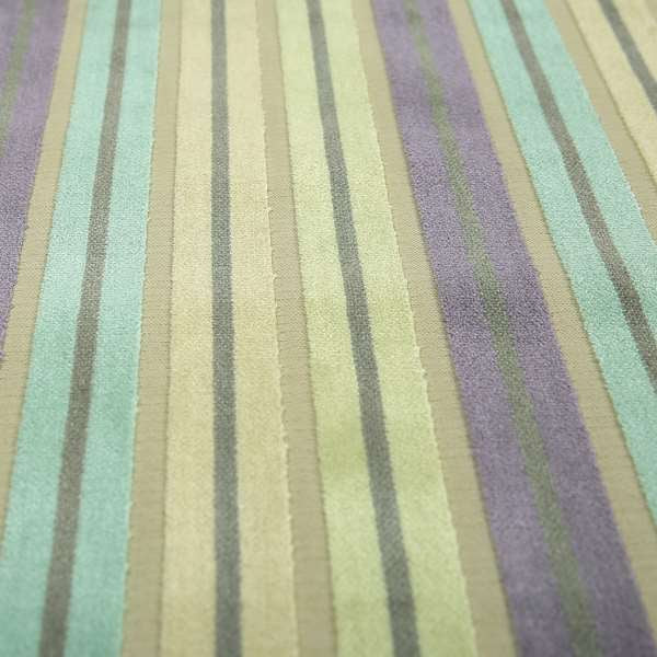 Ziani Cut Velvet Fabric In Striped Pattern Winter Yellow Teal Purple Grey Colour JO-184 - Roman Blinds