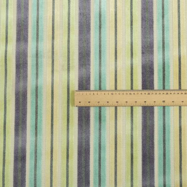 Ziani Cut Velvet Fabric In Striped Pattern Winter Yellow Teal Purple Grey Colour JO-184