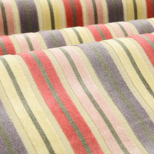 Ziani Cut Velvet Fabric In Striped Pattern Spring Red Purple Pink Grey Colour JO-185 - Made To Measure Curtains