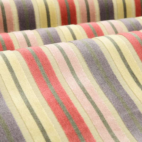 Ziani Cut Velvet Fabric In Striped Pattern Spring Red Purple Pink Grey Colour JO-185