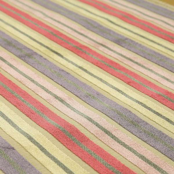 Ziani Cut Velvet Fabric In Striped Pattern Spring Red Purple Pink Grey Colour JO-185 - Made To Measure Curtains