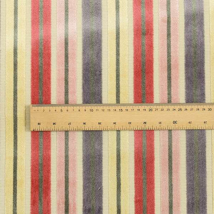 Ziani Cut Velvet Fabric In Striped Pattern Spring Red Purple Pink Grey Colour JO-185 - Made To Measure Curtains