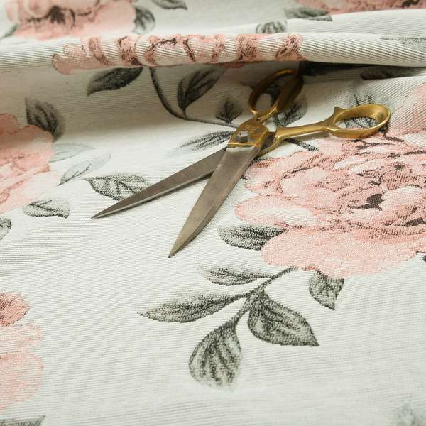 Floral Pattern Chenille Fabric In White Pink Colour JO-186 - Roman Blinds