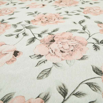 Floral Pattern Chenille Fabric In White Pink Colour JO-186