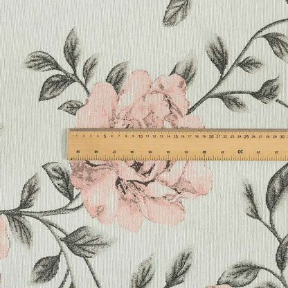 Floral Pattern Chenille Fabric In White Pink Colour JO-186 - Roman Blinds