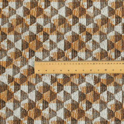 White Orange Black 3D Cube Geometric Pattern Interior Quality Chenille Fabric JO-188 - Roman Blinds