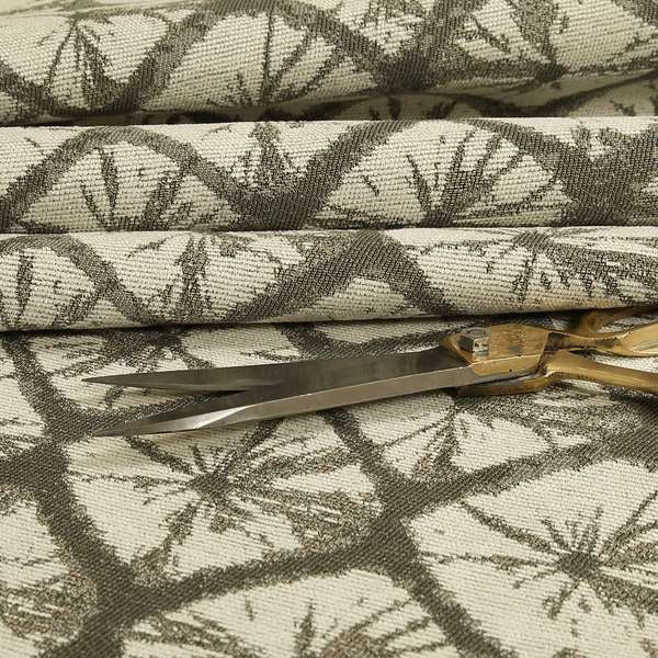 Geometric Stone Design Cream Grey Colour Chenille Upholstery Fabric JO-19 - Made To Measure Curtains