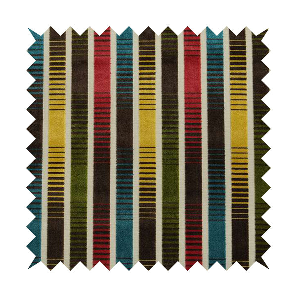 Ziani Designer Faded Striped Pattern In Vibrant Yellow Blue Brown Green Colour Velvet Upholstery Fabric JO-190 - Roman Blinds