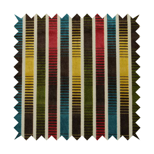 Ziani Designer Faded Striped Pattern In Vibrant Yellow Blue Brown Green Colour Velvet Upholstery Fabric JO-190