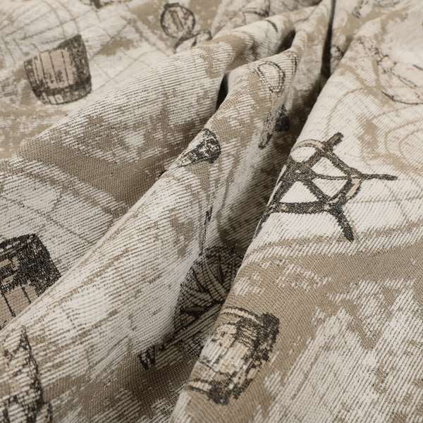 Ahoy Fabric Collection Nautical Sailor Inspired Design Motif Fabric For The Sea Lovers In Beige Brown Colour Jacquard Woven Furnishing Fabric JO-192 - Made To Measure Curtains