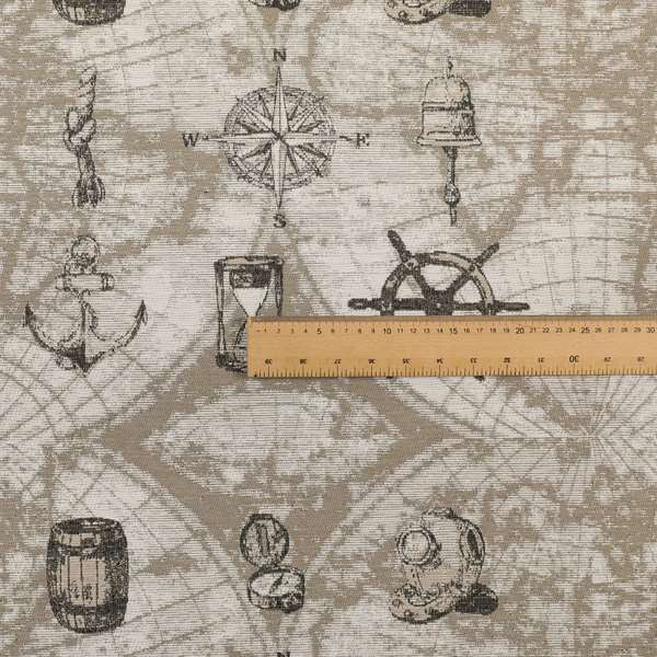 Ahoy Fabric Collection Nautical Sailor Inspired Design Motif Fabric For The Sea Lovers In Beige Brown Colour Jacquard Woven Furnishing Fabric JO-192 - Roman Blinds