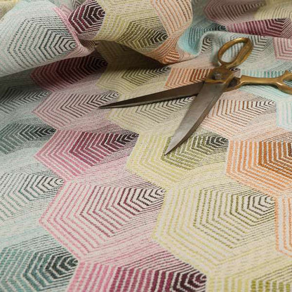 Carnival Living Fabric Collection Multi Colour Faded Hexagon Shape Pattern Upholstery Curtains Fabric JO-193 - Made To Measure Curtains