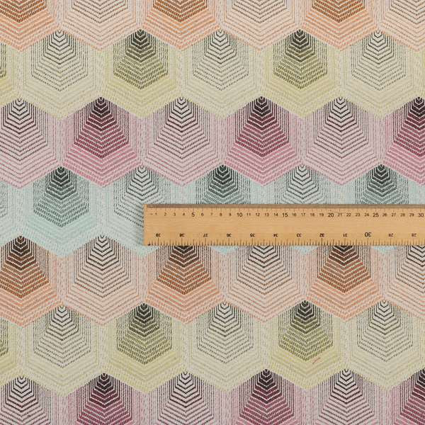 Carnival Living Fabric Collection Multi Colour Faded Hexagon Shape Pattern Upholstery Curtains Fabric JO-193