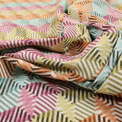 Carnival Living Fabric Collection Multi Colour Geometric Hexagon Shapes Funky Retro Pattern Upholstery Curtains Fabric JO-195 - Made To Measure Curtains