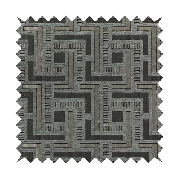 Vegas Silver Grey Shine Effect Geometric Maze Pattern Soft Chenille Upholstery Fabric JO-197 - Made To Measure Curtains