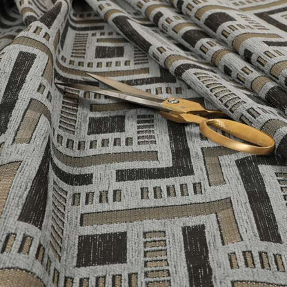 Vegas Silver Grey Shine Effect Geometric Maze Pattern Soft Chenille Upholstery Fabric JO-197 - Made To Measure Curtains