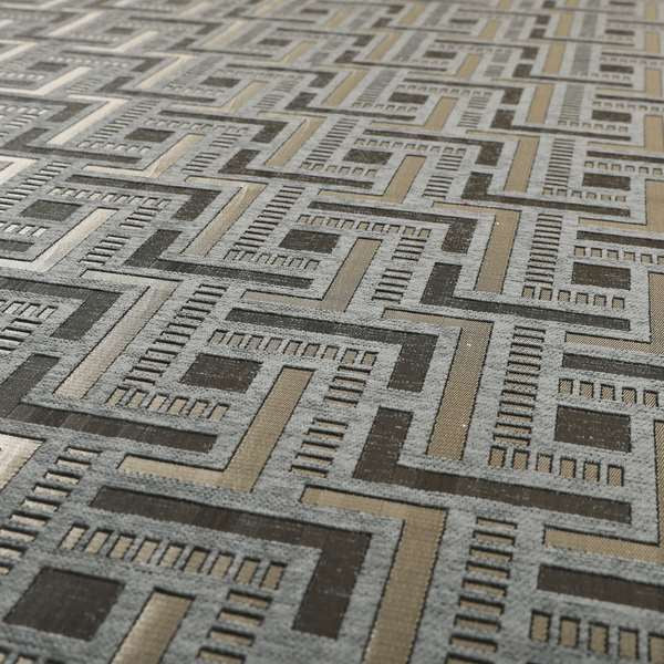 Vegas Silver Grey Shine Effect Geometric Maze Pattern Soft Chenille Upholstery Fabric JO-197 - Roman Blinds