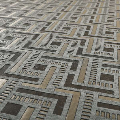 Vegas Silver Grey Shine Effect Geometric Maze Pattern Soft Chenille Upholstery Fabric JO-197 - Made To Measure Curtains