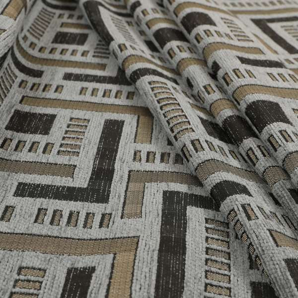 Vegas Silver Grey Shine Effect Geometric Maze Pattern Soft Chenille Upholstery Fabric JO-197 - Made To Measure Curtains