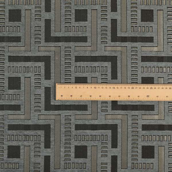 Vegas Silver Grey Shine Effect Geometric Maze Pattern Soft Chenille Upholstery Fabric JO-197 - Roman Blinds