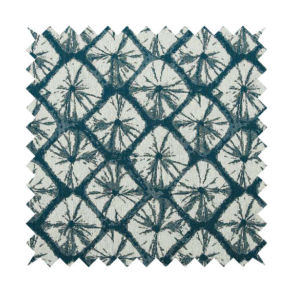 Geometric Stone Design Cream Blue Colour Chenille Upholstery Fabric JO-20 - Handmade Cushions