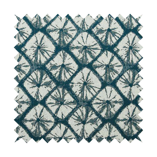 Geometric Stone Design Cream Blue Colour Chenille Upholstery Fabric JO-20