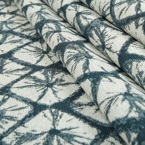 Geometric Stone Design Cream Blue Colour Chenille Upholstery Fabric JO-20 - Made To Measure Curtains