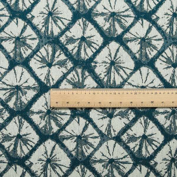 Geometric Stone Design Cream Blue Colour Chenille Upholstery Fabric JO-20 - Roman Blinds