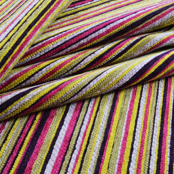 Soft Feel Railroaded Design Candy Multi Coloured Chenille Upholstery Fabric JO-200 - Roman Blinds