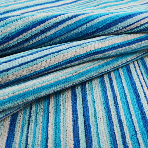 Soft Feel Railroaded Design Blue Colour Chenille Upholstery Fabric JO-201 - Roman Blinds