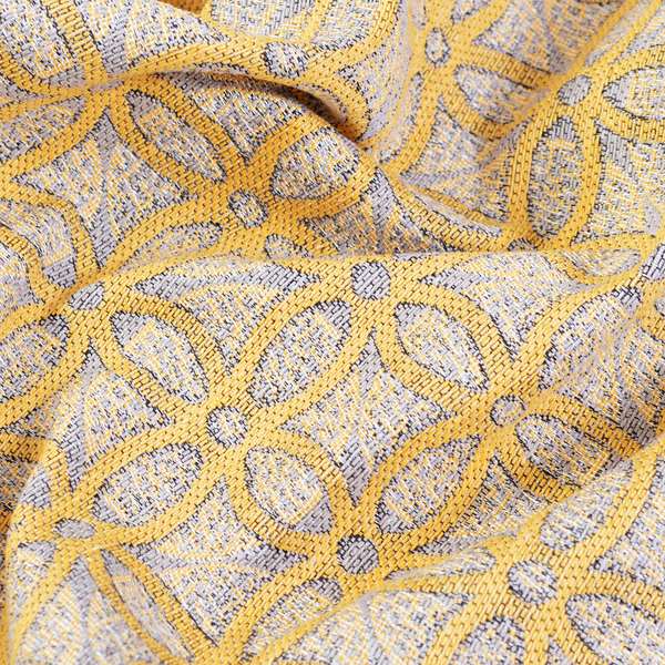 Renieri Fabric Collection Yellow Medallion Inspired Geometric Pattern Soft Chenille Upholstery Fabric JO-203 - Made To Measure Curtains