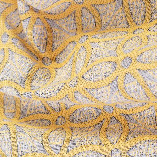 Renieri Fabric Collection Yellow Medallion Inspired Geometric Pattern Soft Chenille Upholstery Fabric JO-203