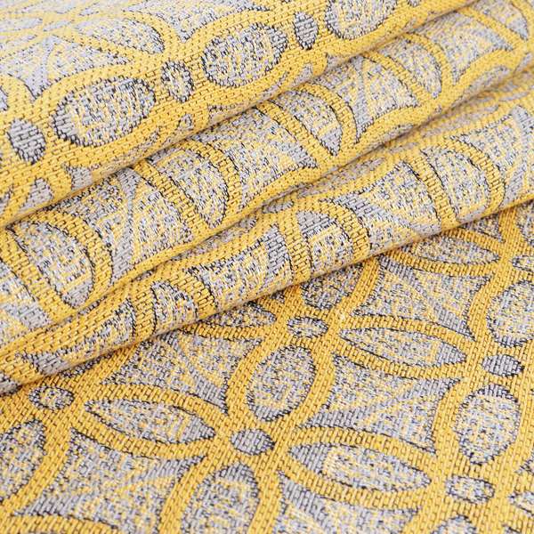 Renieri Fabric Collection Yellow Medallion Inspired Geometric Pattern Soft Chenille Upholstery Fabric JO-203 - Roman Blinds