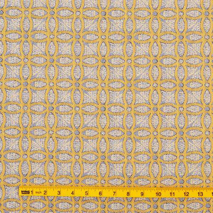 Renieri Fabric Collection Yellow Medallion Inspired Geometric Pattern Soft Chenille Upholstery Fabric JO-203 - Made To Measure Curtains