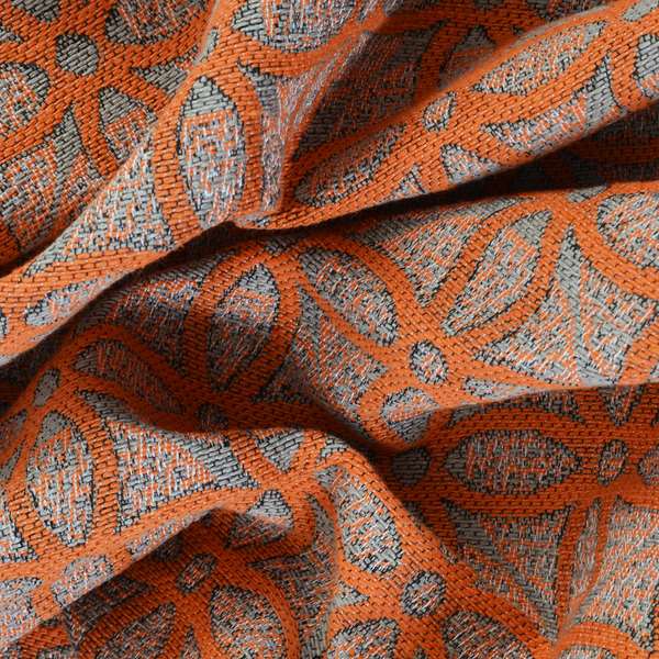 Renieri Fabric Collection Orange Medallion Inspired Geometric Pattern Soft Chenille Upholstery Fabric JO-204 - Roman Blinds