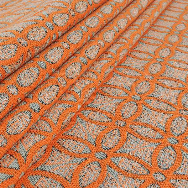 Renieri Fabric Collection Orange Medallion Inspired Geometric Pattern Soft Chenille Upholstery Fabric JO-204