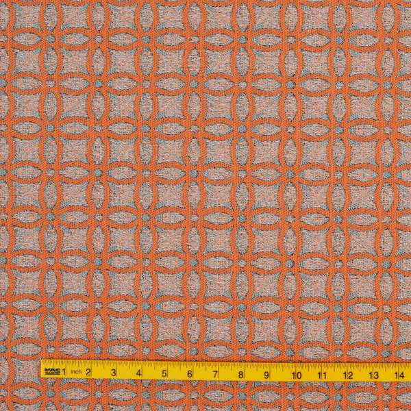 Renieri Fabric Collection Orange Medallion Inspired Geometric Pattern Soft Chenille Upholstery Fabric JO-204 - Roman Blinds