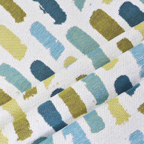 White Green Blue Colours Paint Strokes Inspired Pattern Soft Chenille Upholstery Fabric JO-206 - Roman Blinds